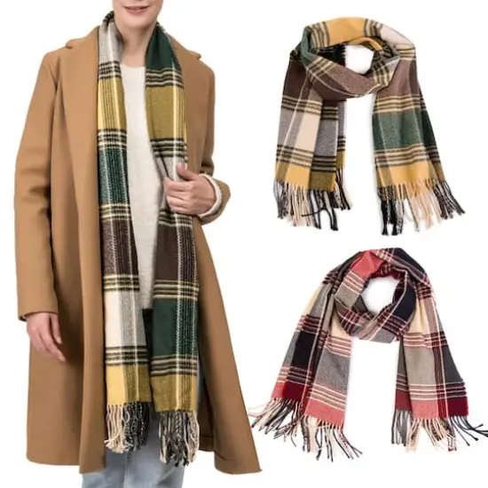 Glitzhome&reg; Fashion Plaid Scarf with Tassels Set Red/Orange {1}
