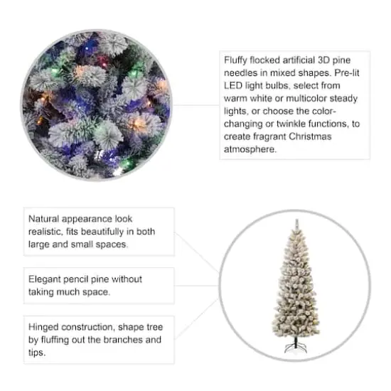 7.5ft Pre-Lit Flocked Pine Artificial Christmas Tree, Color Changing LED Lights {7}