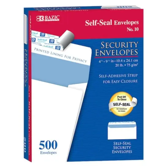 BAZIC&reg; #10 Self-Seal Security Envelopes, 500ct. {1}