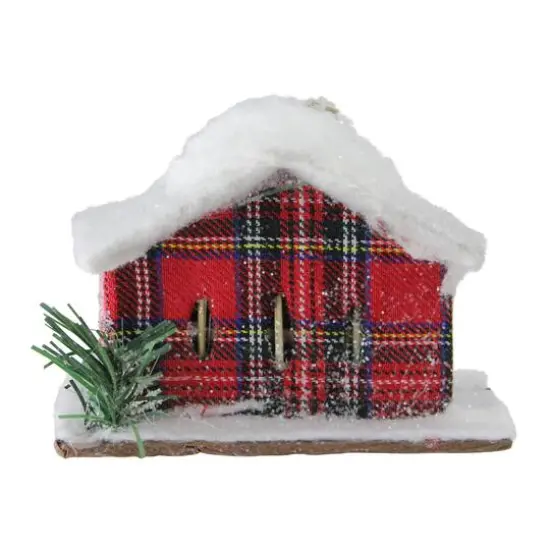 4.5" Frosted & Glittered Red & White Plaid Snow Covered Cabin Christmas Ornament {3}