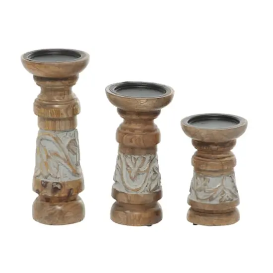 Bronze Mango Wood Country Cottage Candle Holder Set {3}