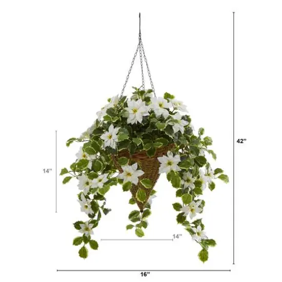 3.5ft. Real Touch Poinsettia and Variegated Holly Artificial Plant in Hanging Cone Basket {3}