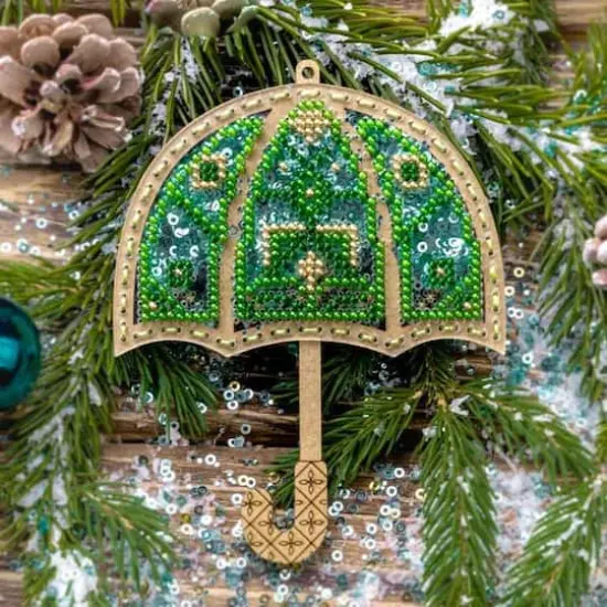 Wonderland Crafts Green Umbrella Christmas Ornament Bead Embroidery Kit {3}