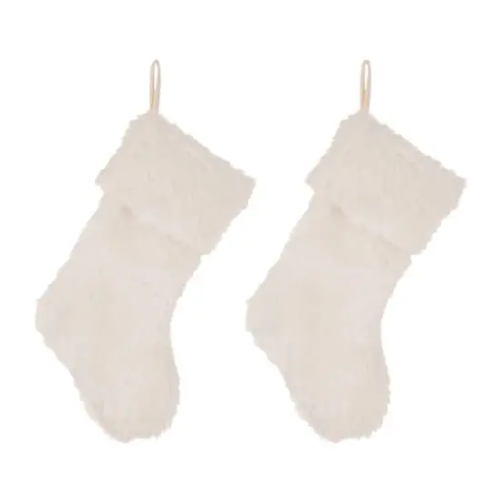 Glitzhome&reg; 21" White Plush Stocking, Set Of 2 {1}