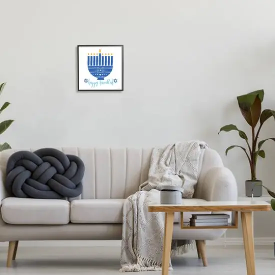 Stupell Industries Happy Hanukkah Patterned Blue Menorah Framed Giclee Art Black {3}