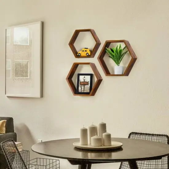 NEX&trade; Burnt Brown Wood Floating Shelf Set {6}