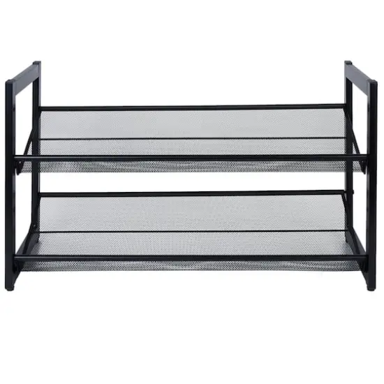 Organize It All 30" Black 2 Tier Adjustable Mesh Shoe Rack {8}