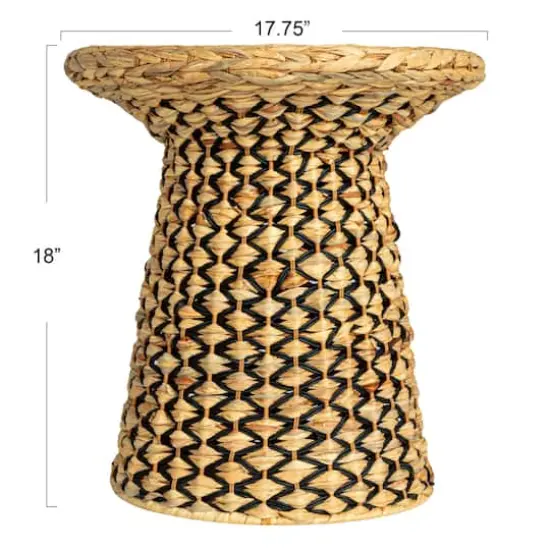 Household Essentials 18" Black & Natural Braided Water Hyacinth & Resin Geometric Side Table {5}
