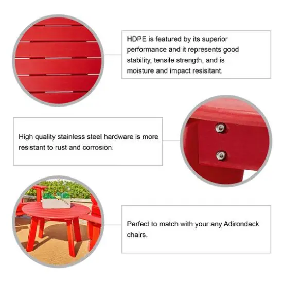 Glitzhome&reg; 35.5" Round Outdoor Coffee Table Red {7}