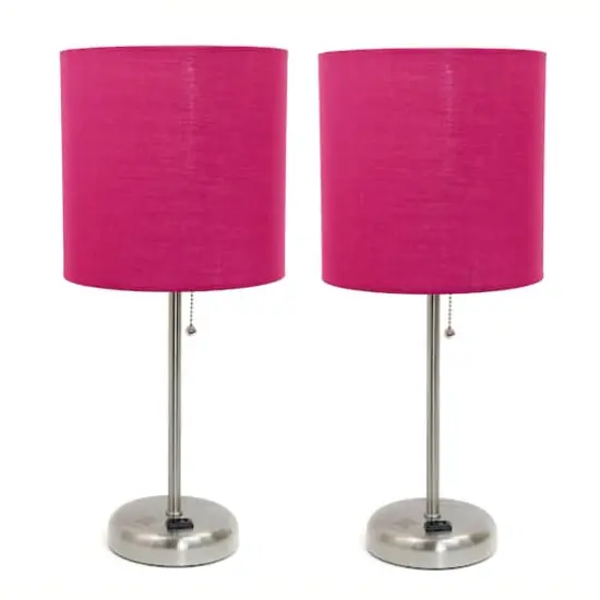 LimeLights 19.5" Brushed Steel Base Lamps with Charging Outlets, 2ct. Pink {1}