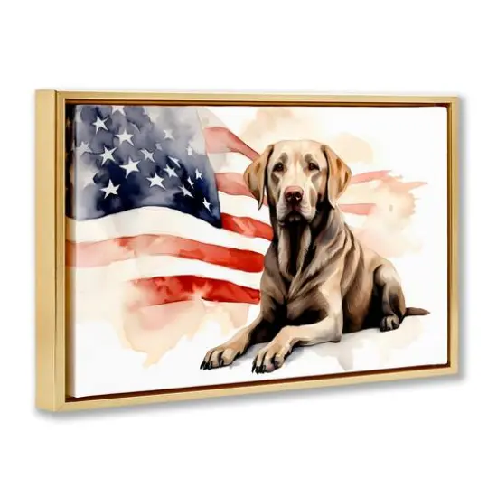 Stupell Industries Patriotic Dog with Flag Floater Framed Art Gold {4}