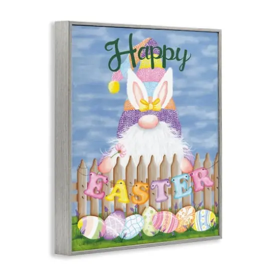 Stupell Industries Happy Easter Garden Gnome Eggs Framed Giclee Art Gray {4}