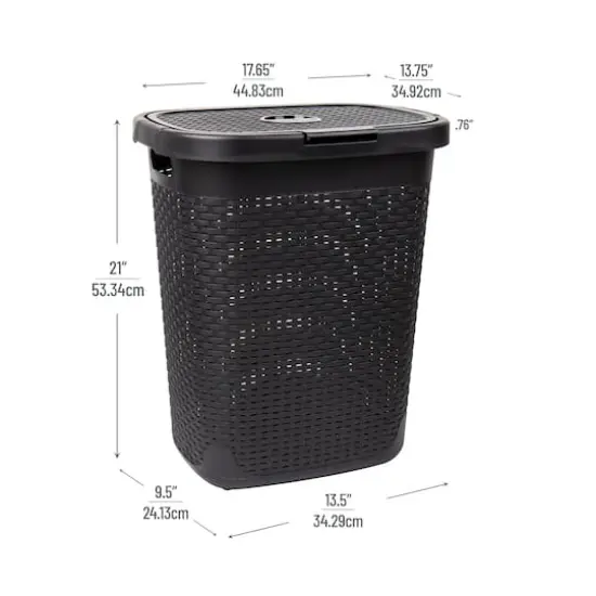 Mind Reader 21" Plastic Wicker Design Laundry Hamper Black {4}