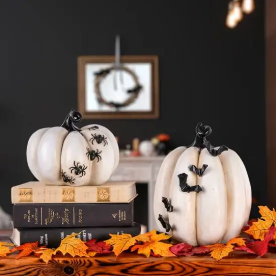 6" Pumpkin D&eacute;cor with Spiders {3}