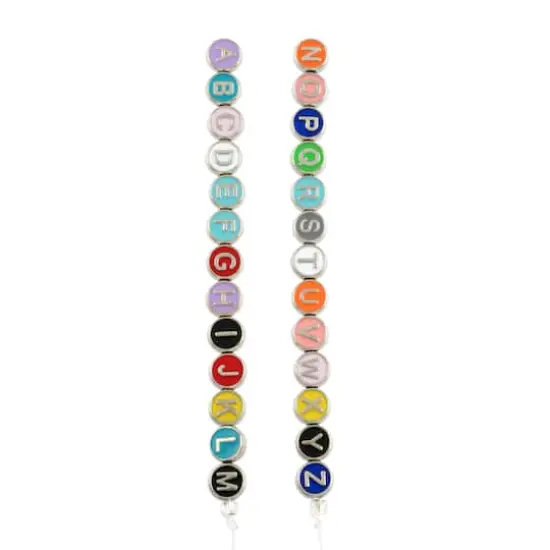 Multicolor & Rhodium Alphabet Disc Beads, 8mm by Bead Landing&trade; {4}