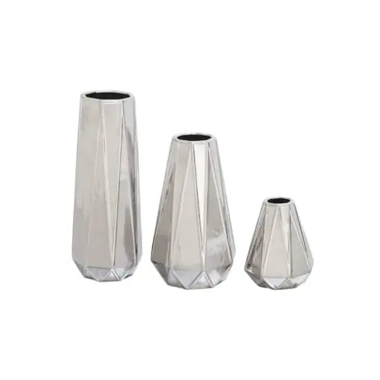 CosmoLiving by Cosmopolitan Silver Stoneware Glam Vase Set {1}