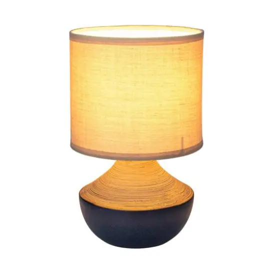 Hello Honey&reg; 9.25" Black & Beige Portable Stoneware Table Lamp with Linen Shade {7}
