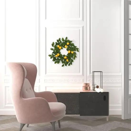 24" Green & Yellow Salal Leaf Lemon Wreath {3}