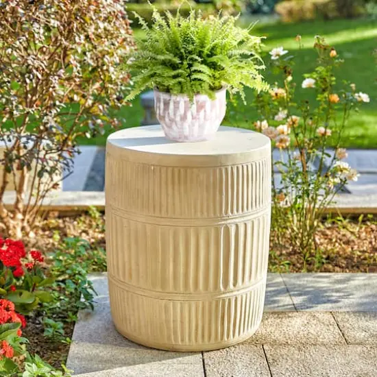 Glitzhome&reg; 18.5" Multi-Functional Textured Garden Stool Cream {3}
