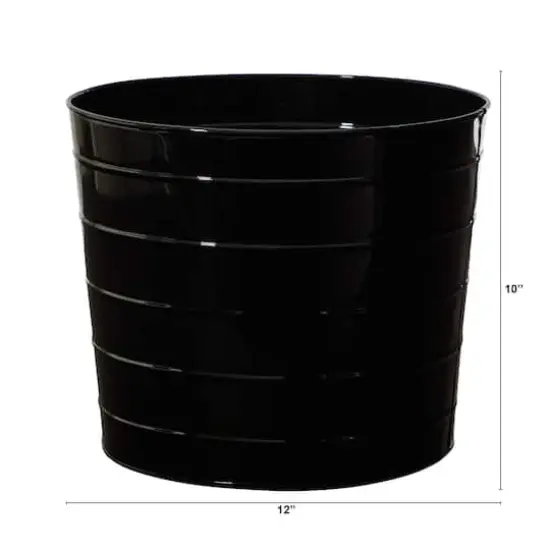 10" Farmhouse Black Metal Ribbed Planter {3}