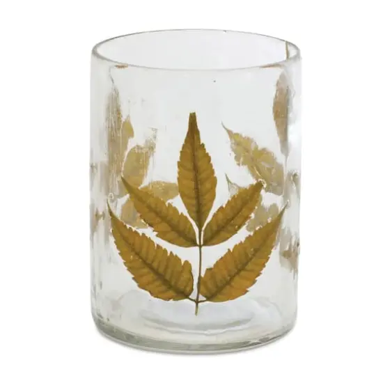 4" Dried Leaf Glass Candle Holder Set {1}
