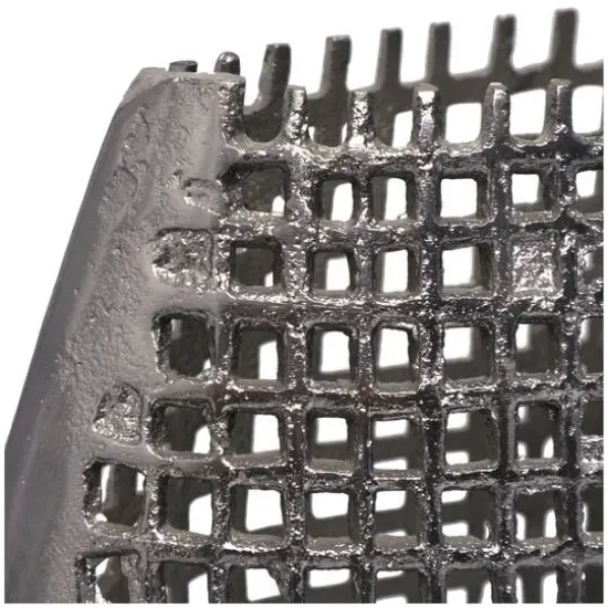 13" Dark Gray Aluminum Grid Inspired Abstract Vase with Open Frame Design {4}