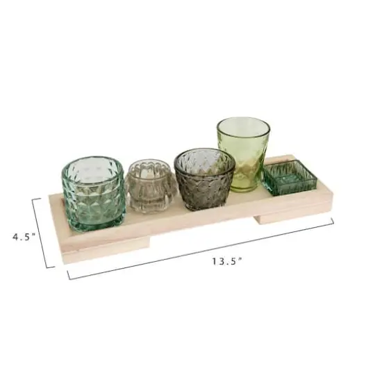 Hello Honey&reg; 13.25" Glass Votive & Tealight Holders On Wood Tray Set {6}