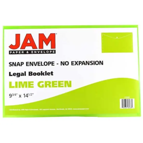 JAM Paper 9.75" x 14.5" Plastic Snap Closure Envelopes, 12ct. Lime Green {5}