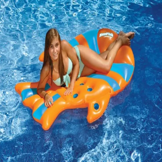 60.5" Orange & Blue Inflatable Sun Fish Swimming Pool Floating Raft {4}