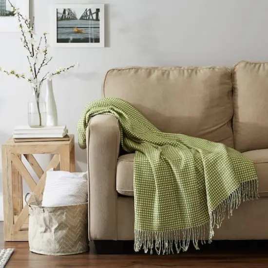 DII&reg; Antique Green & White Waffle Knit Throw {5}