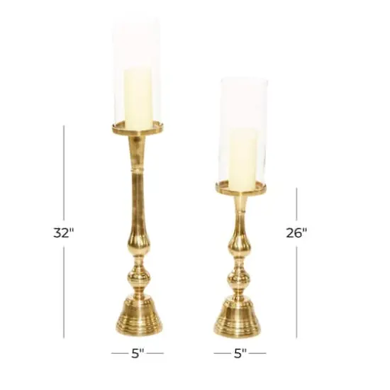 Gold Aluminum Traditional Candle Holder Set {7}