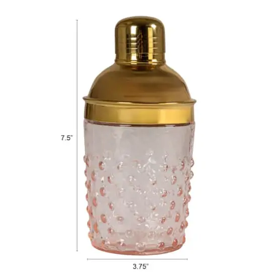 Hello Honey&reg; Pink & Gold Hand-Blown Glass & Stainless Steel Hobnail Cocktail Shaker {10}