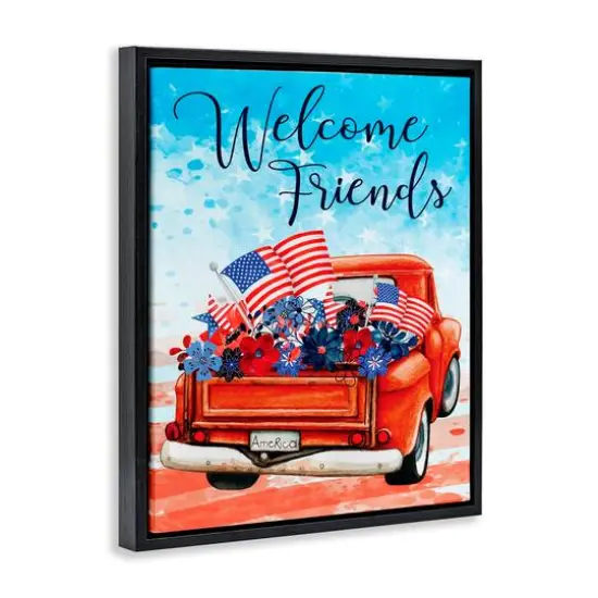 Stupell Industries Welcome Friends Americana Pickup Truck Floater Framed Art Black {4}