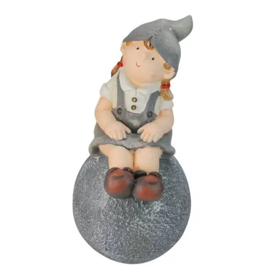 16" Young Girl Gnome Sitting on Ball Spring Outdoor Garden Patio Figure {1}