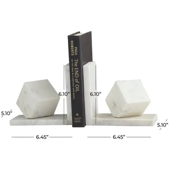 CosmoLiving by Cosmopolitan 6" White Marble Cube Geometric Bookends Set {6}