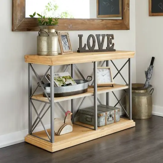 Brown Wood Industrial Shelving Unit, 34 " x 48 " x 17 " {9}