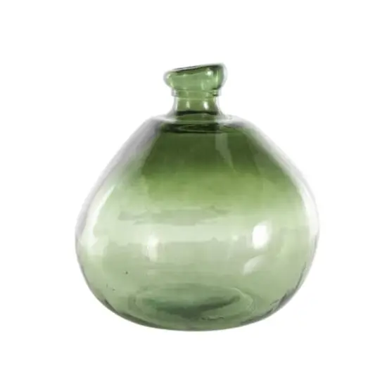 Green Recycled Glass Handmade Wide Ombre Spanish Bottle Vase {1}