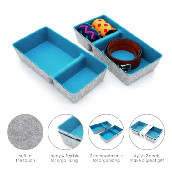 Welaxy Felt 2 Piece Divided Drawer Organizer Trays Turquoise {4}
