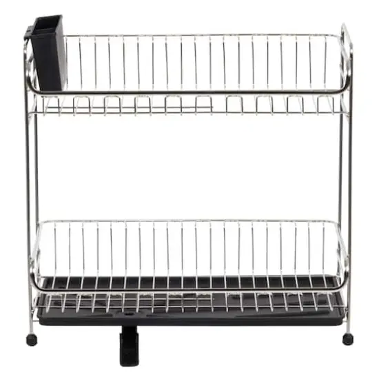 IRIS&reg; 17" Stainless Steel 2-Tier Dish Rack Black {4}