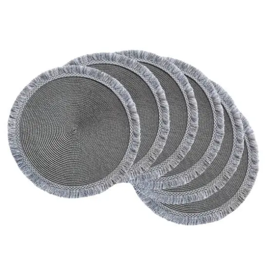 DII&reg; 15" Round Gray Fringed Placemat Set, 6ct. {1}