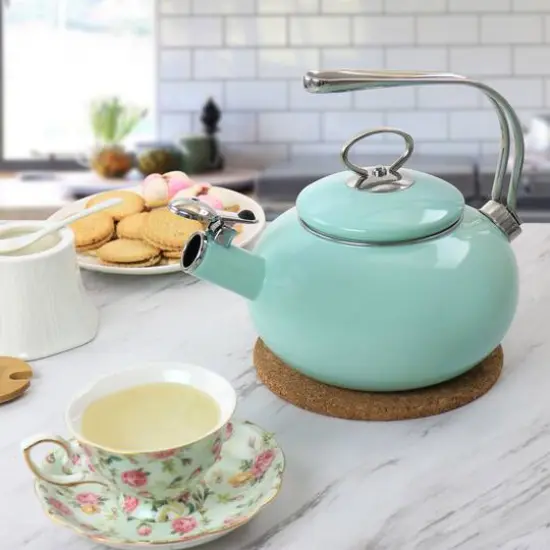 Martha Stewart 1.5qt. Mint Enamel on Steel Stovetop Tea Kettle {5}