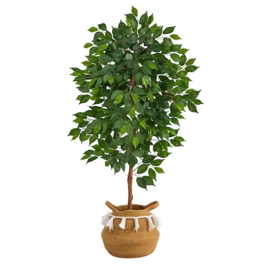 4ft. Ficus Artificial Tree in Boho Chic Handmade Natural Cotton Woven Planter with Tassels {1}