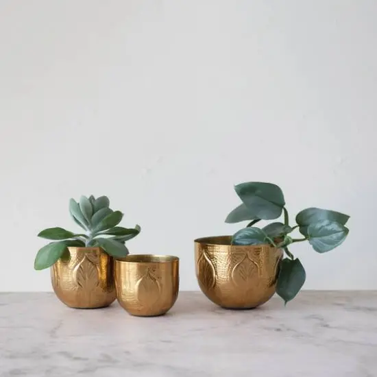 Hello Honey&reg; Antique Gold Debossed Metal Planter Set {8}