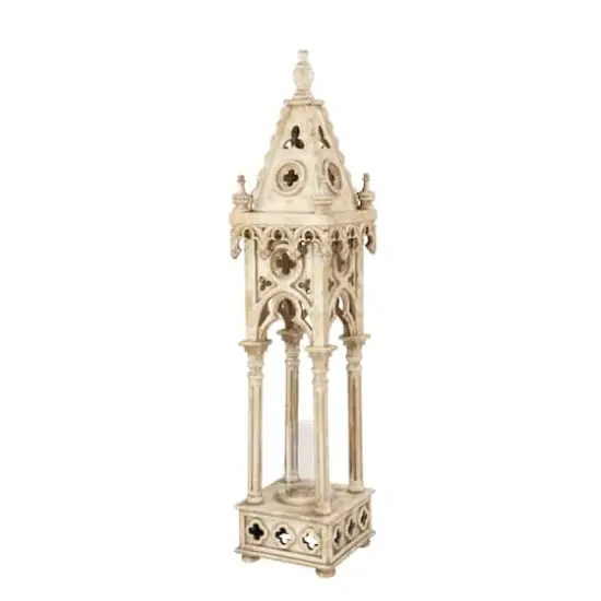 4.5ft. White Wood Vintage Candle Holder Lantern {3}