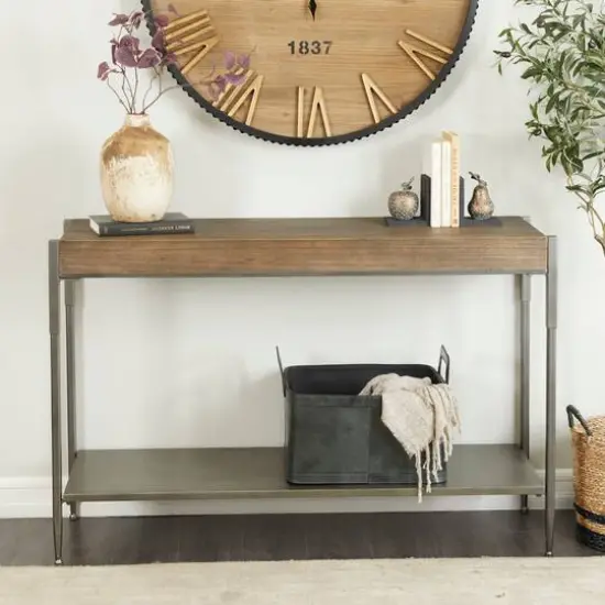 49" Brown Metal Industrial Console Table {8}