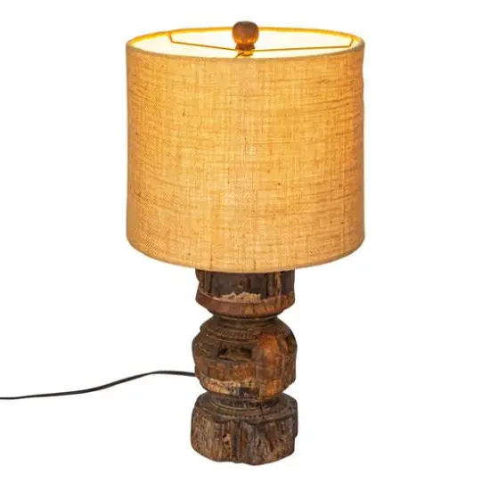 Hello Honey&reg; 24" Natural & Gold Colored Reclaimed Wood Table Lamp with Jute Shade {11}