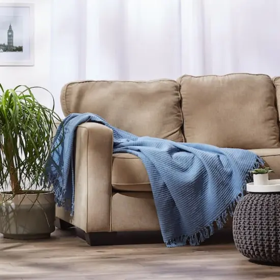 DII&reg; Stonewash Blue Solid Ribbed Throw {5}