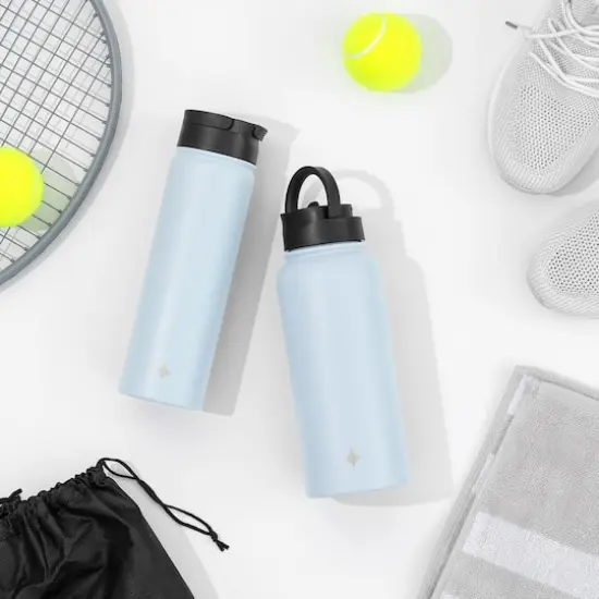 JoyJolt&reg; 32oz. Vacuum Insulated Water Bottle With Flip Lid & Sport Straw Lid Blue {4}