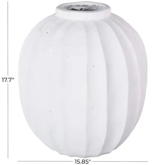 17.75" White Wide Magnesium Oxide Vase with Carved Grooves {5}
