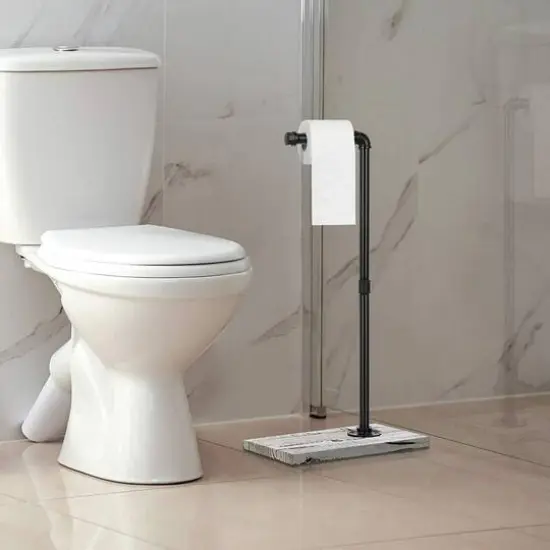 NEX&trade; Freestanding Iron Pipe Toilet Paper Holder with Solid Wood Base White {7}